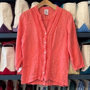 Lands' End 100 % Linen Coral Button-Down Shirt